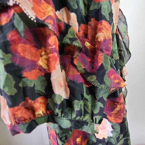 ECRU 100% silk long sleeve peephole chest ruffled sleeves romantic blouse, XL - Picture 7 of 10